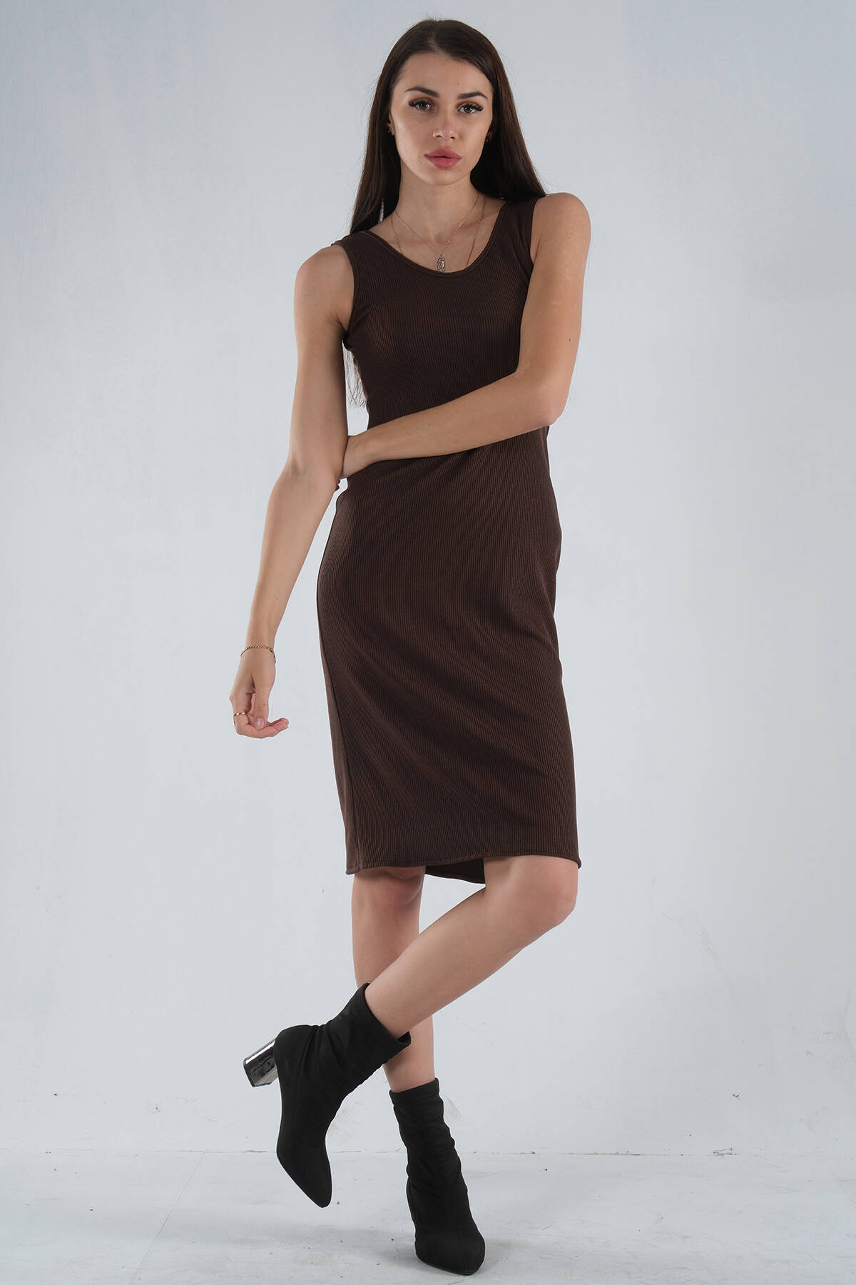 Kahve Örme Kolsuz Triko Elbise 0104029.05 - Ardanewline