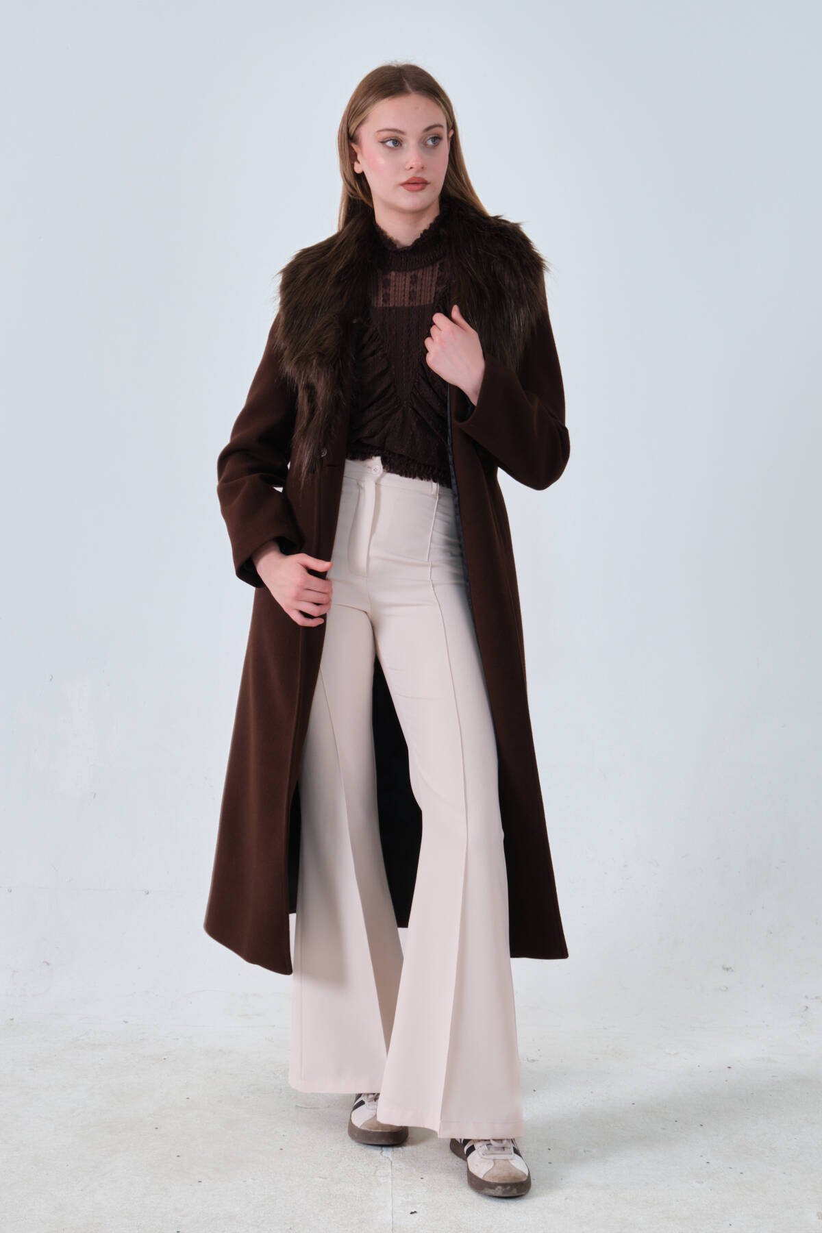 Kahve Seyyar Kürklü Astarlı Kaşe Kaban 0108070.05 - Ardanewline