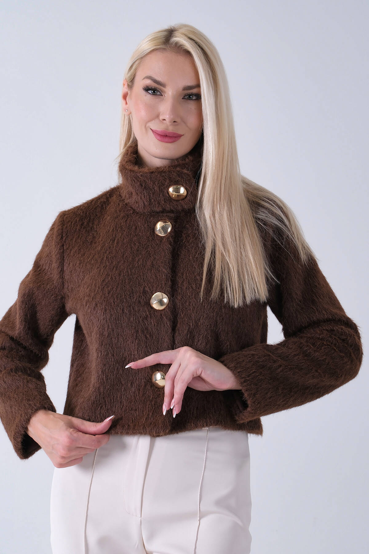 Kahve Yarım Balıkçı Yaka 4 Düğmeli Kaşe Yün Ceket 5307121.05 - Ardanewline