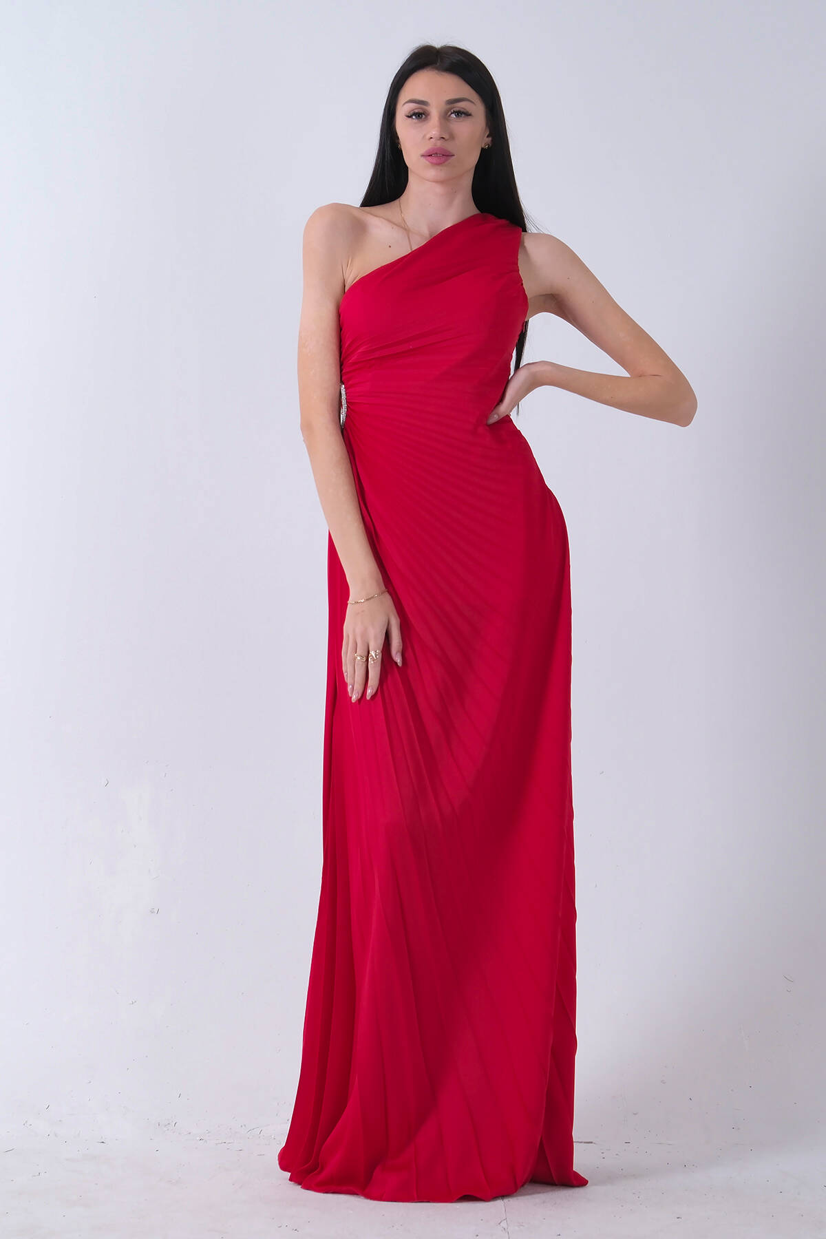 Kırmızı Bel Dekolteli Taş İşlemeli Abiye Elbise 4521014.08 - Ardanewline