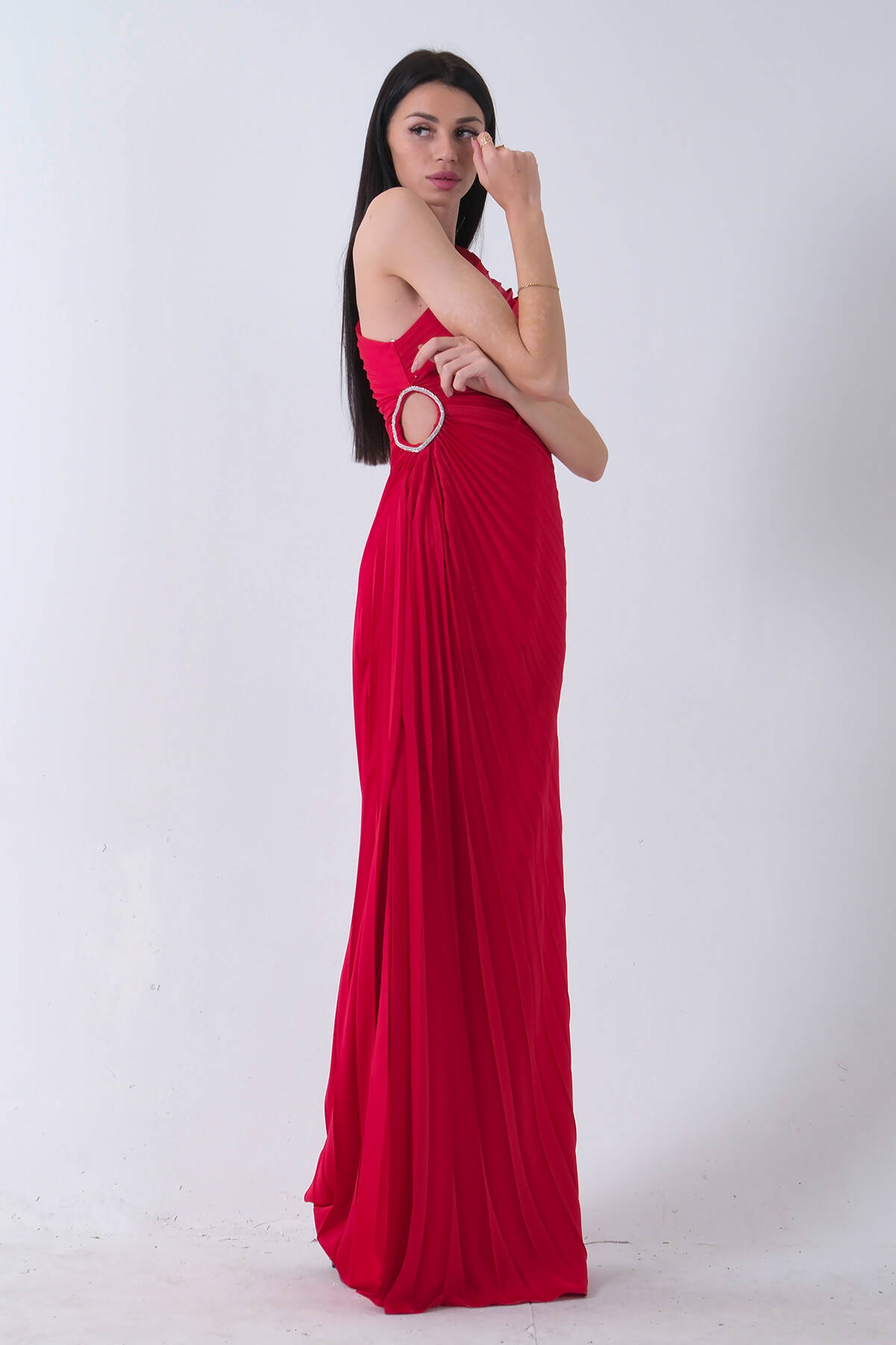 Kırmızı Bel Dekolteli Taş İşlemeli Abiye Elbise 4521014.08 - Ardanewline (1)