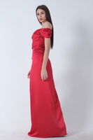 Kırmızı Drape Detaylı Saten Kumaş Abiye Elbise 9704858.08 - 5