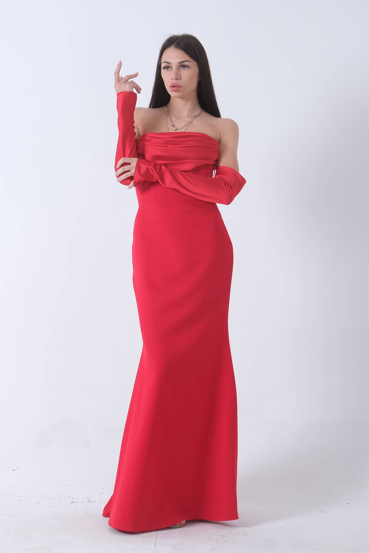 Kırmızı Drapeli Düğme Detaylı Uzun Abiye 9705361.08 - Ardanewline (1)