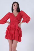 Kırmızı Fırfırlı Dekolteli Mini Şifon Abiye Elbise 9705278.08 - 3
