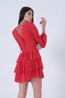 Kırmızı Fırfırlı Dekolteli Mini Şifon Abiye Elbise 9705278.08 - 7