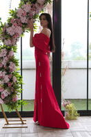 Kırmızı Fiyonk Detaylı Straplez Taş İşlemeli Abiye 9705564.08 - 5