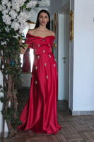 Kırmızı Fiyonk Yaka Taş Detaylı Abiye 9705541.08 - 4
