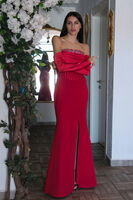 Kırmızı Göğüs Taş İşleme Detaylı Drapeli Abiye 9705446.08 - 2