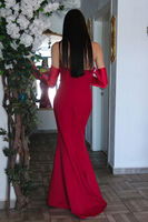 Kırmızı Göğüs Taş İşleme Detaylı Drapeli Abiye 9705446.08 - 4
