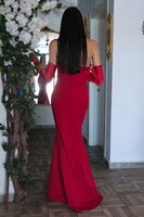 Kırmızı Göğüs Taş İşleme Detaylı Drapeli Abiye 9705446.08 - 5