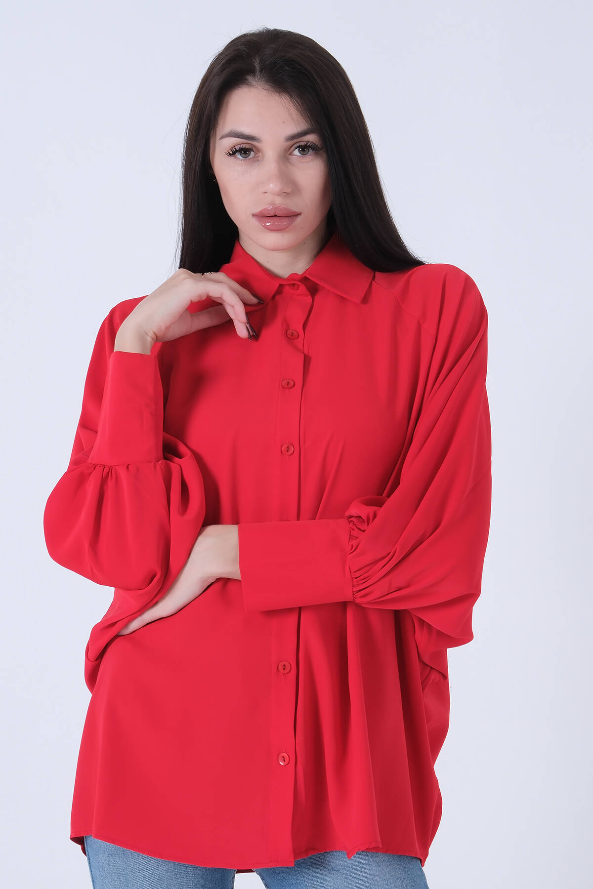 Kırmızı Hakim Yaka Oversize Gömlek 3972822.08 - Ardanewline