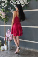 Kırmızı İp Askılı Bel Kemer Bağlamalı Mini Boy Abiye 0802004.08 - 5