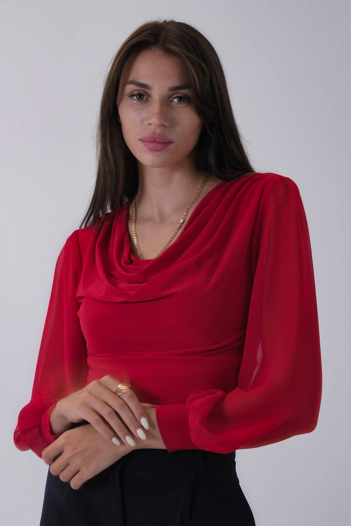 Kırmızı Uzun Kol Degaje Yaka Bluz 4202512.08 - Ardanewline (1)