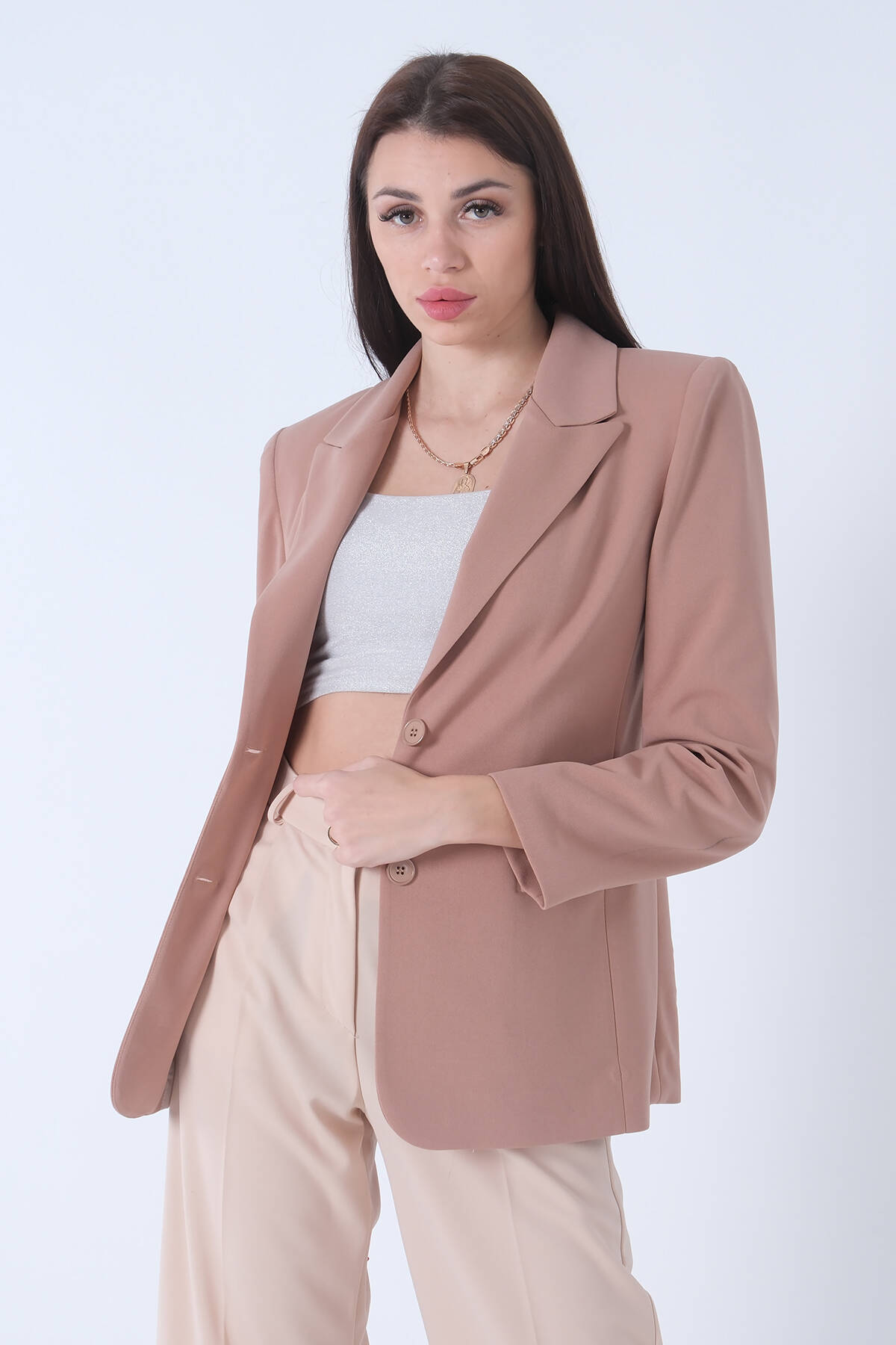 Koyu Bej Vatkalı Astarlı Blazer Ceket 0105110.376 - Ardanewline (1)
