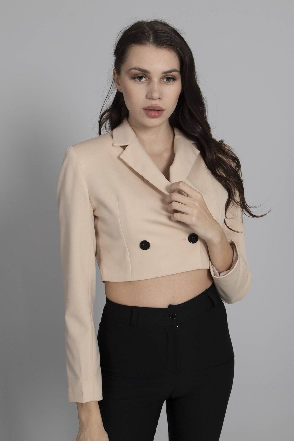 Krem Astarlı Crop Blazer Ceket 0105118.19