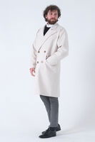 Krem Oversize Erkek Yaka Kaşe Kaban 01015002.19 - 5