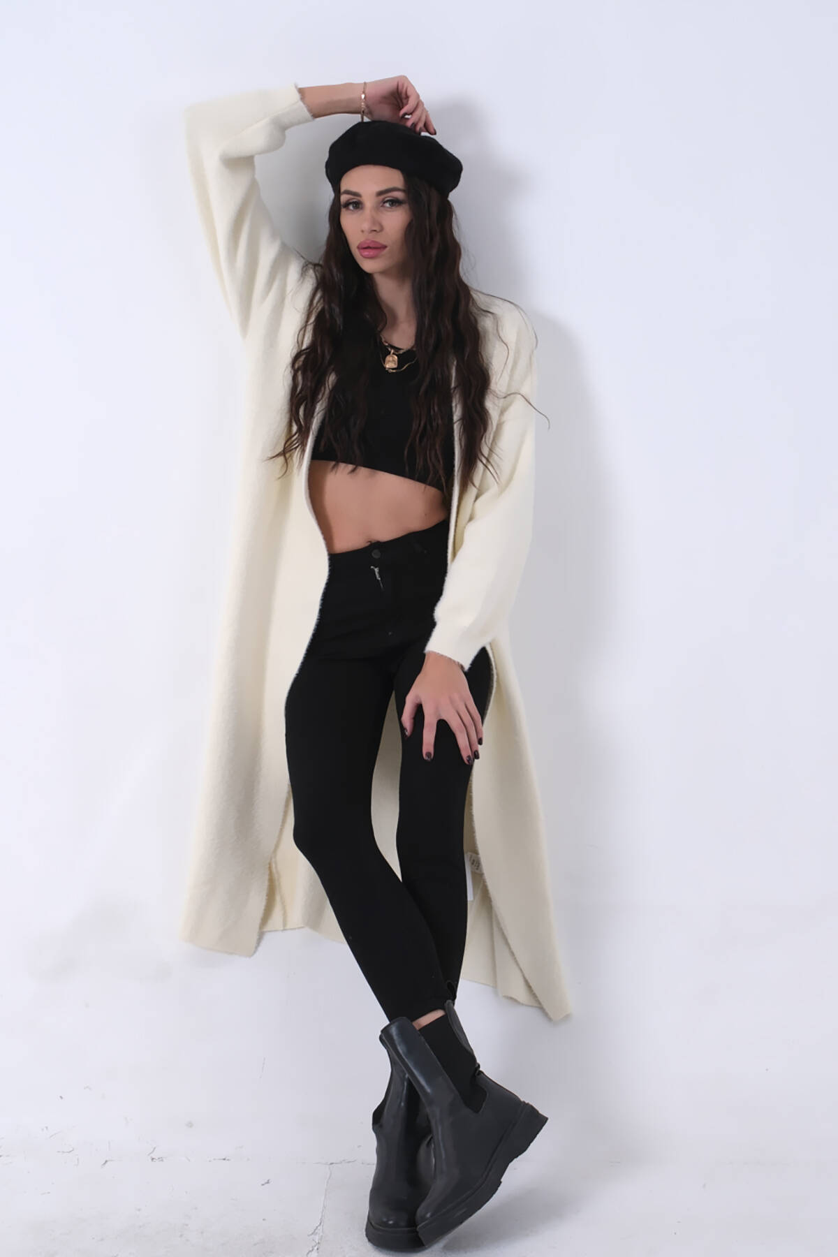 Krem Uzun Triko Hırka 46892476.19 - Ardanewline