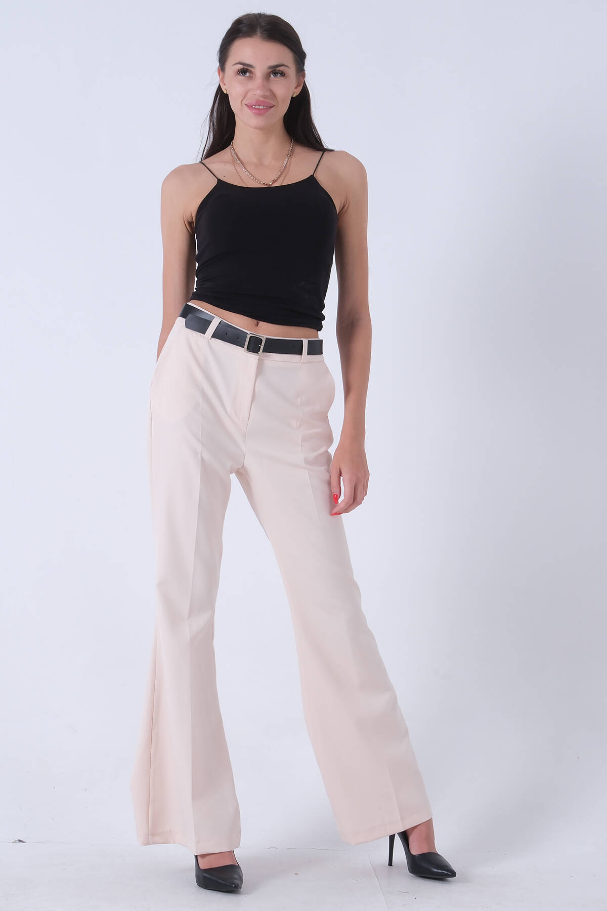 Krem Yüksek Bel İspanyol Paça Pantolon 0303891.19 - Ardanewline