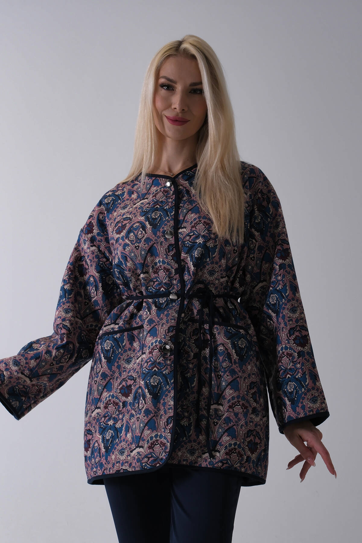 Lacivert Astarlı Biye Detaylı Cepli Kapitone Ceket 31050766.02 - Ardanewline