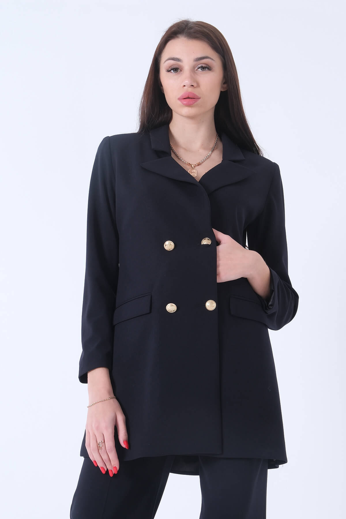 Lacivert Astarlı Düğme Kapamalı Blazer Ceket 0105123.02 - Ardanewline (1)