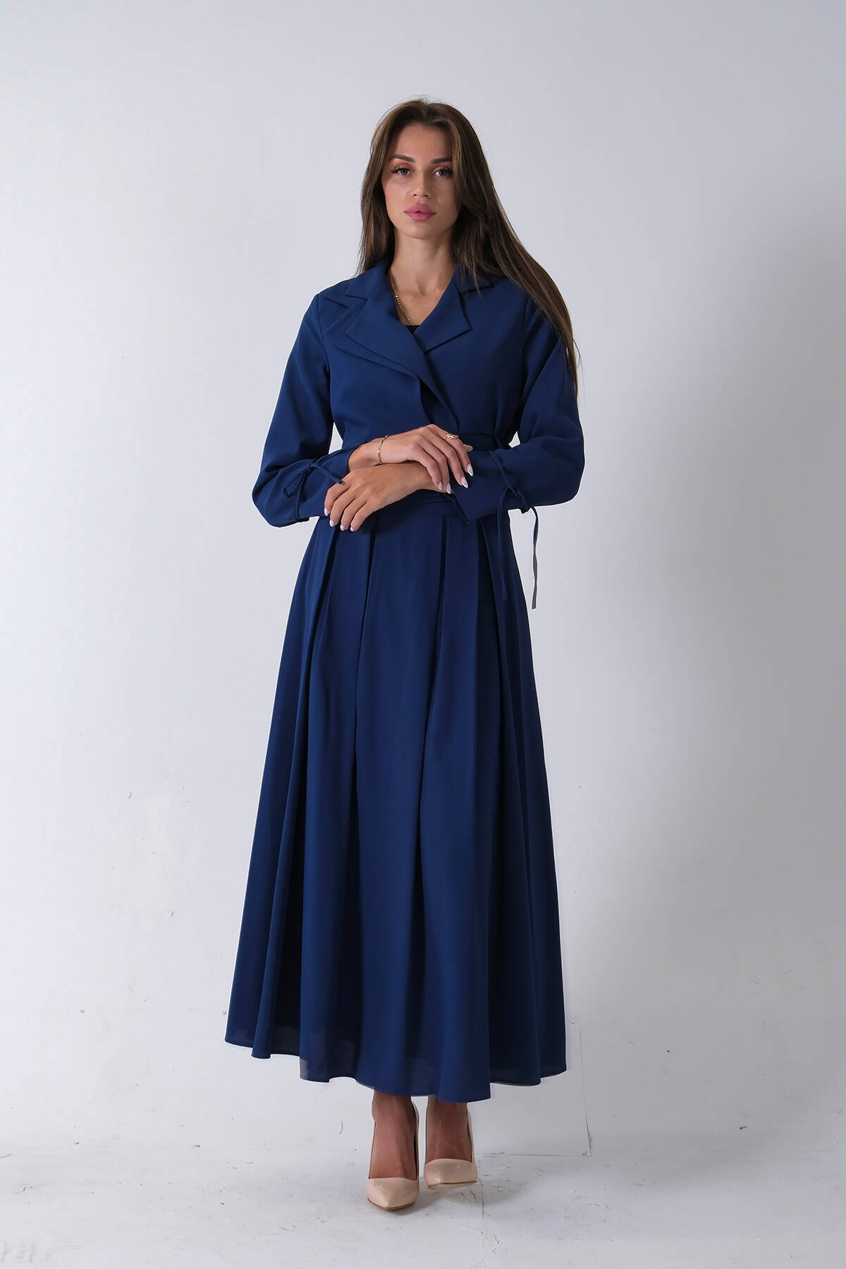 Lacivert Bel ve Bilek Bağlama Detaylı Crop Ceket Etekli Takım 4592249.02 - Ardanewline (1)