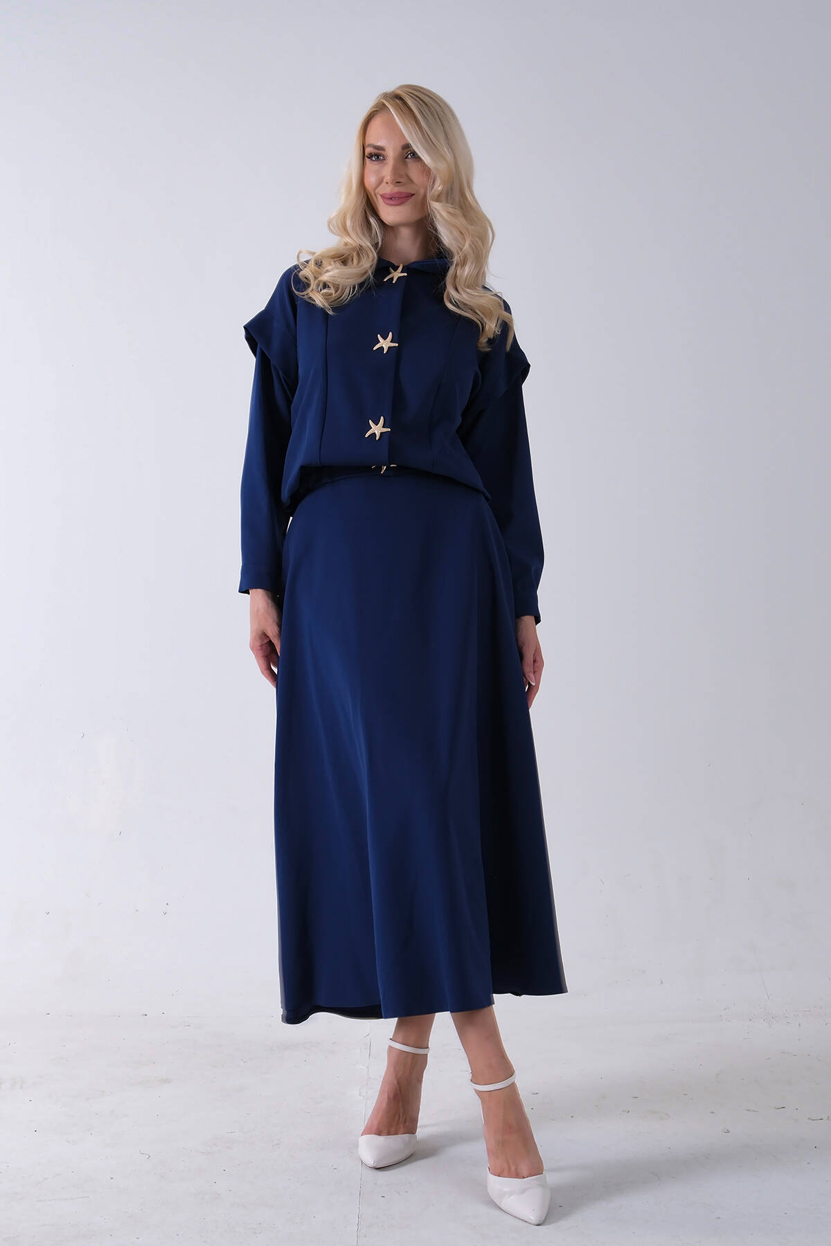 Lacivert Beli Lastikli Deniz Yıldızı Çıt Çıt Kapamalı Ceket Detaylı Etekli Takım 4592269.02 - Ardanewline (1)