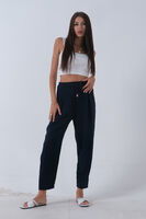 Lacivert Beli Lastikli Keten Pantolon 3970412.02 - 1