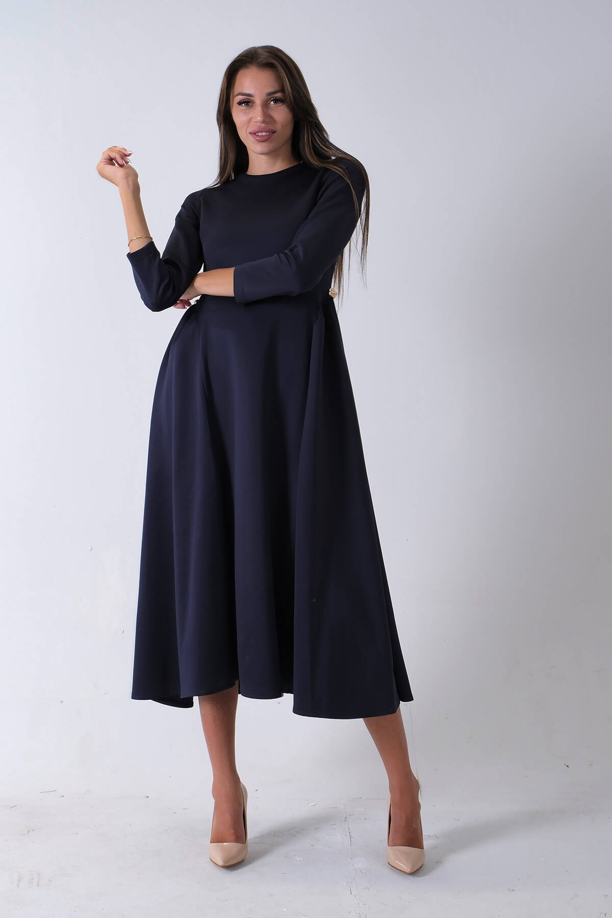 Lacivert Bisiklet Yaka Scuba Tesettür Elbise 4593445.02 - Ardanewline