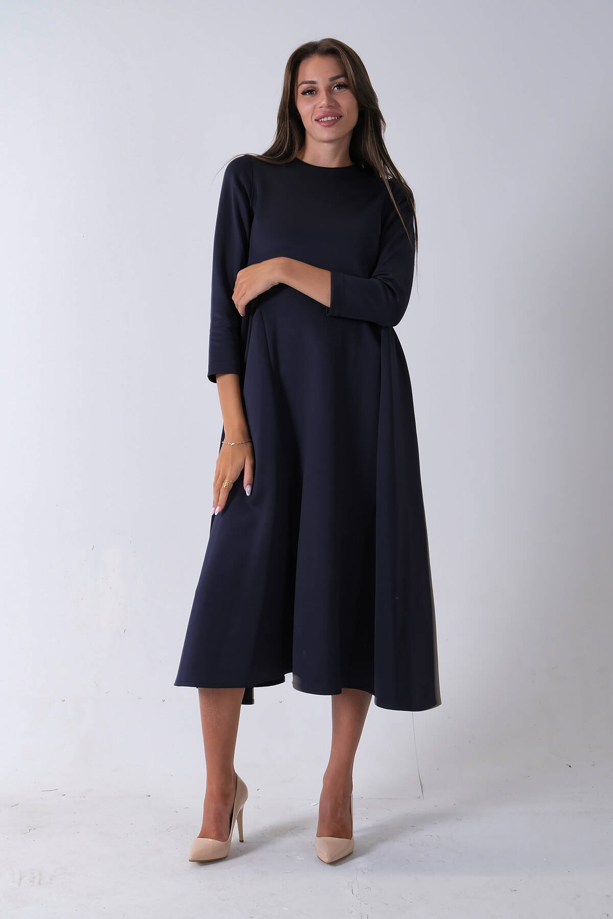 Lacivert Bisiklet Yaka Scuba Tesettür Elbise 4593445.02 - Ardanewline (1)