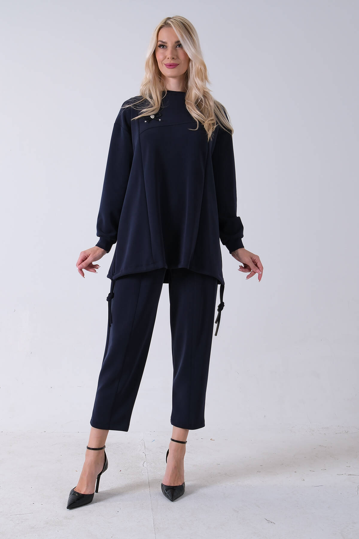 Lacivert Bisiklet Yaka Tunik Pantolonlu Takım 4577261.02 - Ardanewline (1)