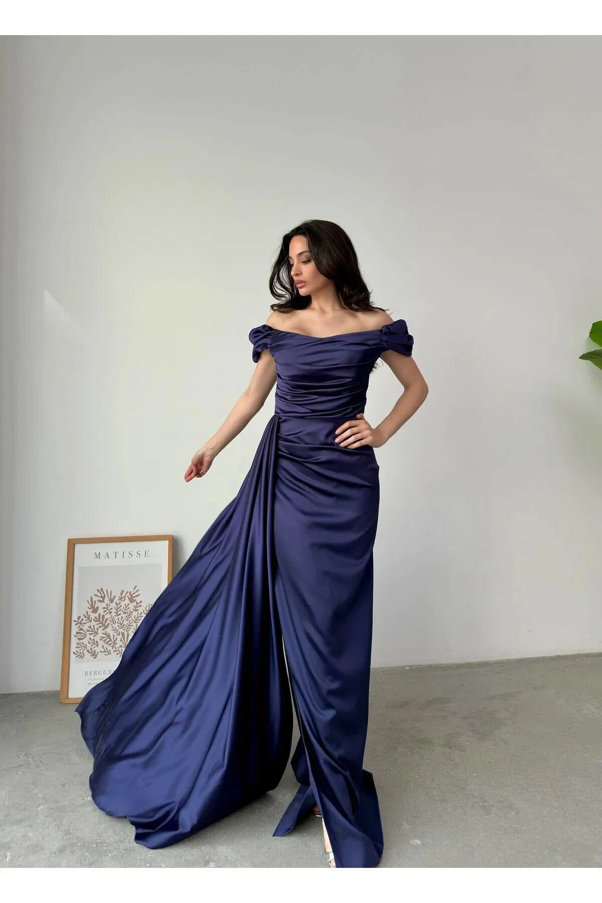 Lacivert Drape Detaylı Saten Kumaş Abiye Elbise 9704858.02 - Ardanewline (1)