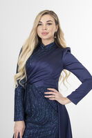 Lacivert Drape Ve Kuyruk Detaylı Simli Abiye Elbise 6502422.02 - 7