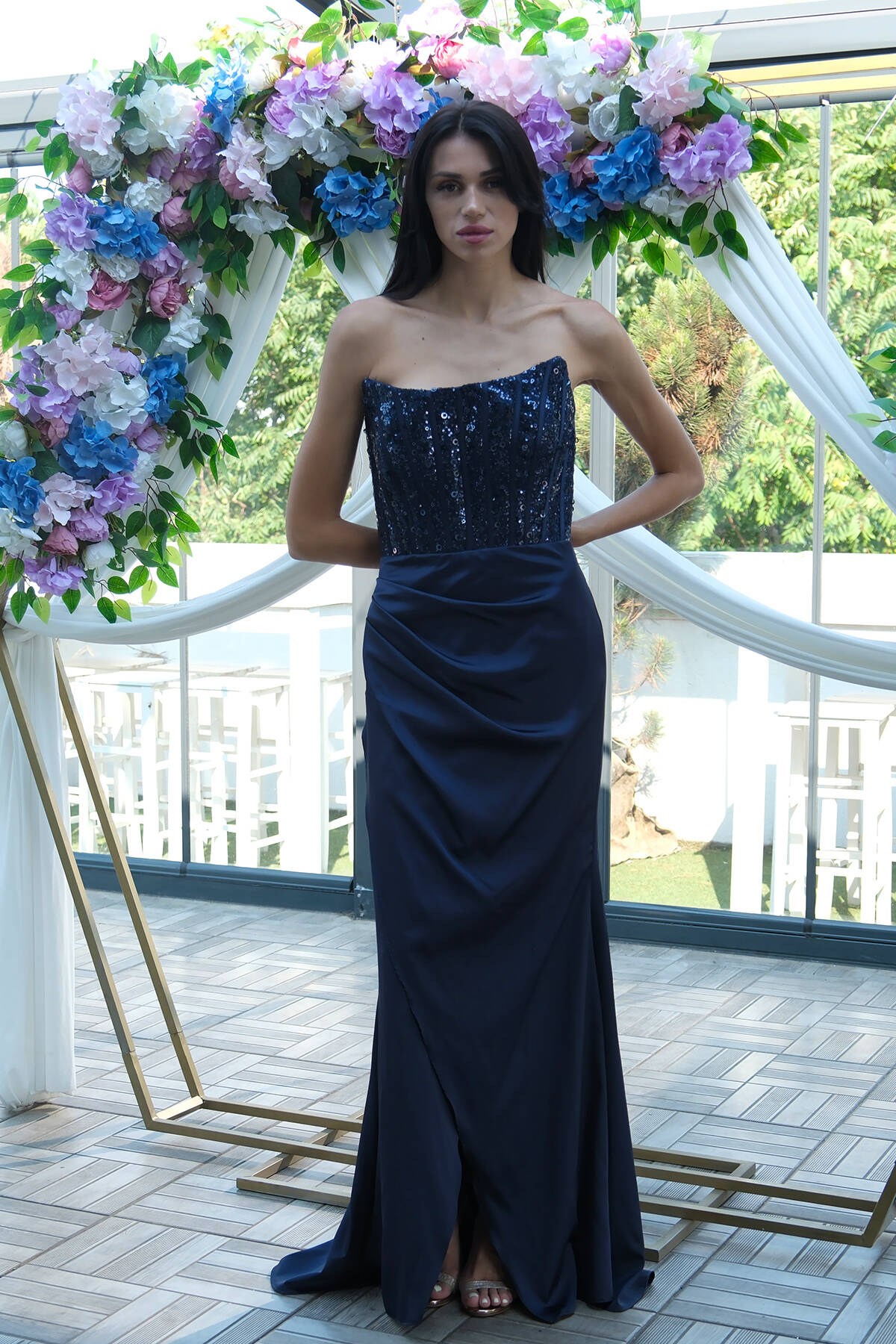 Lacivert Göğüs Pul ve Taşlı Saten Abiye 9705294.02 - Ardanewline (1)