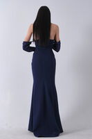 Lacivert Göğüs Taş İşleme Detaylı Drapeli Abiye 9705446.02 - 7