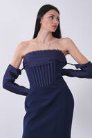 Lacivert Göğüs Taş İşleme Detaylı Drapeli Abiye 9705446.02 - 8