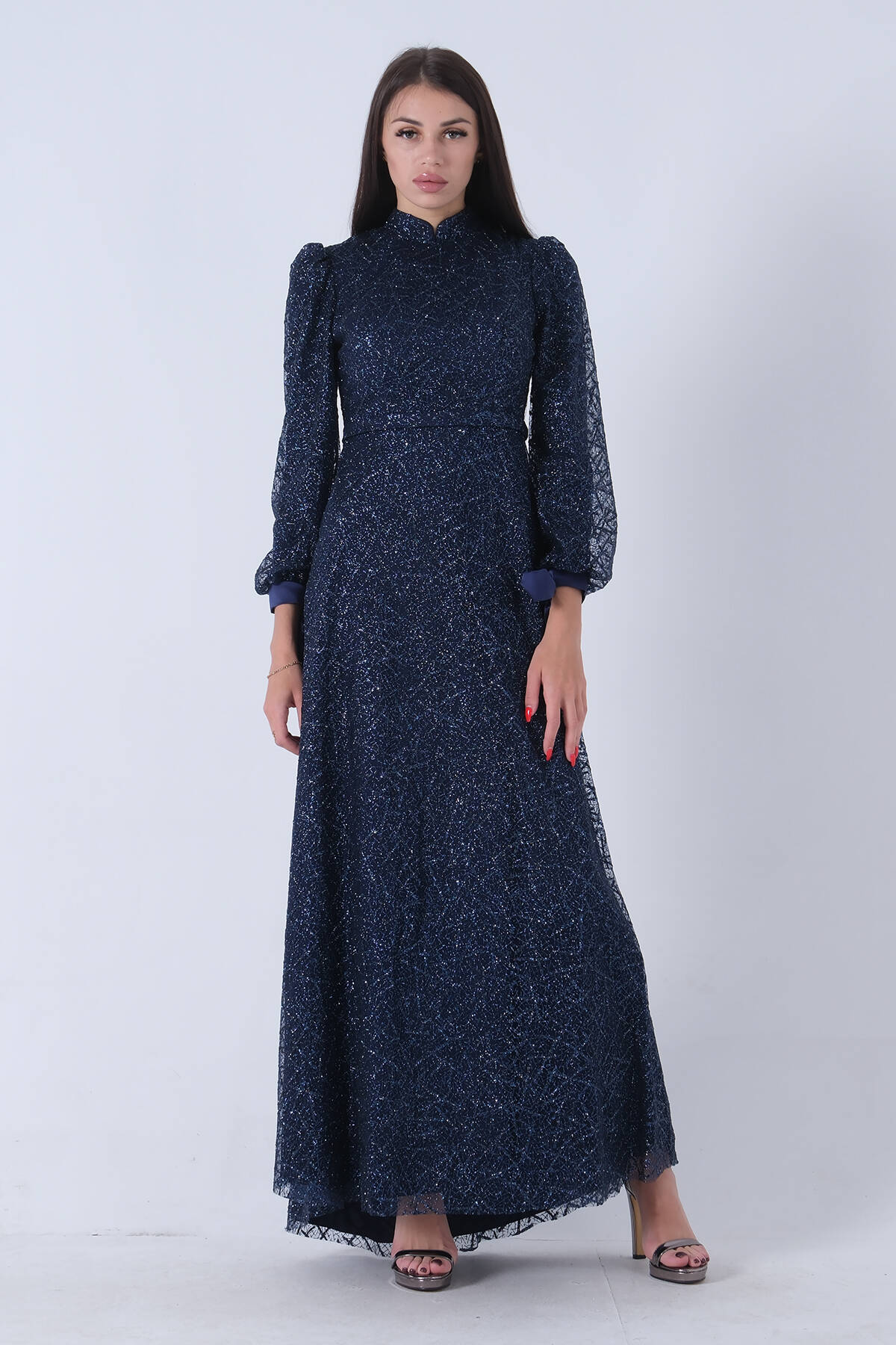 Lacivert Hakim Yaka Simli Bileği Bağlamalı Tesettür Abiye 6502480.02 - Ardanewline