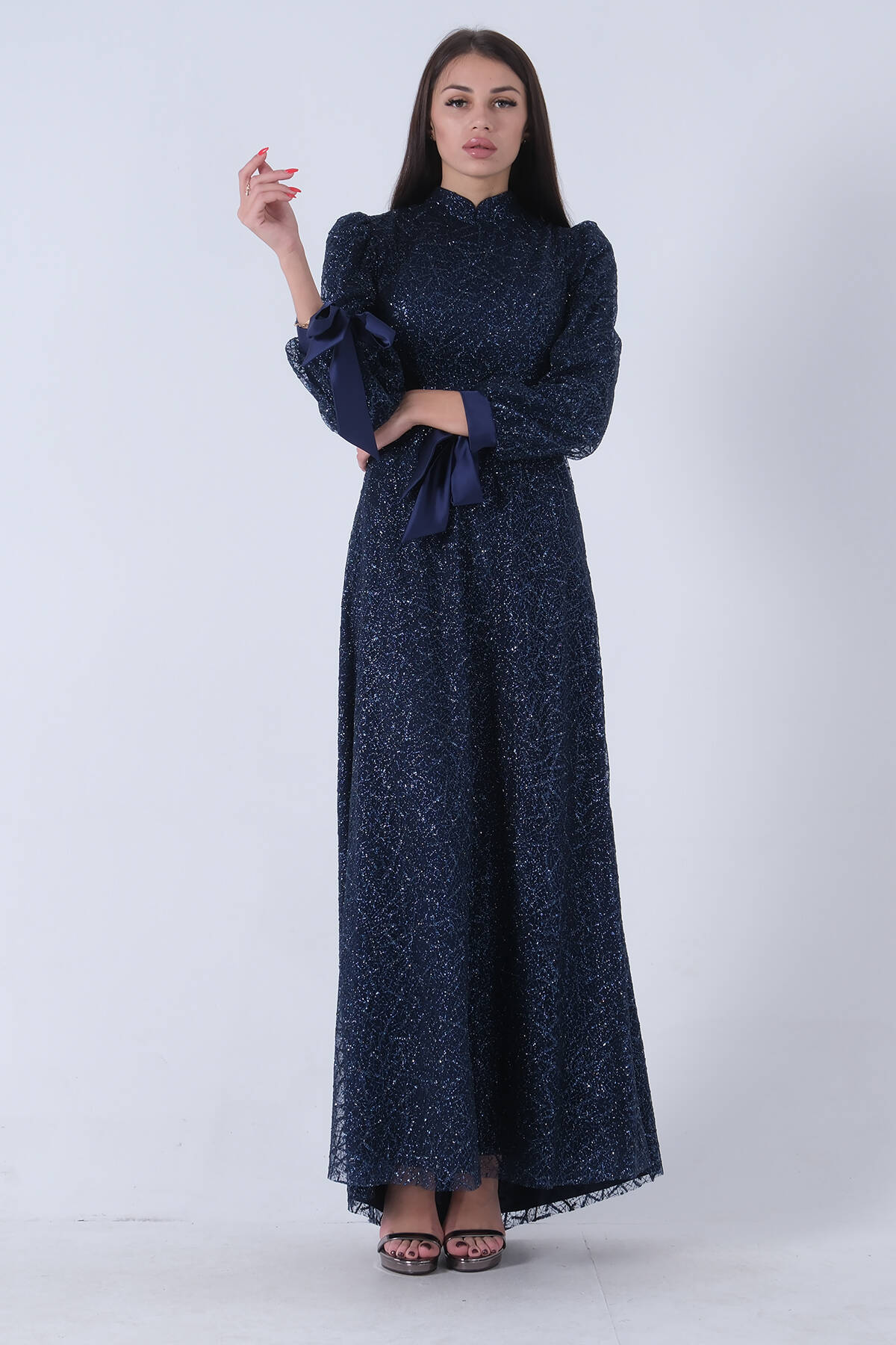 Lacivert Hakim Yaka Simli Bileği Bağlamalı Tesettür Abiye 6502480.02 - Ardanewline (1)