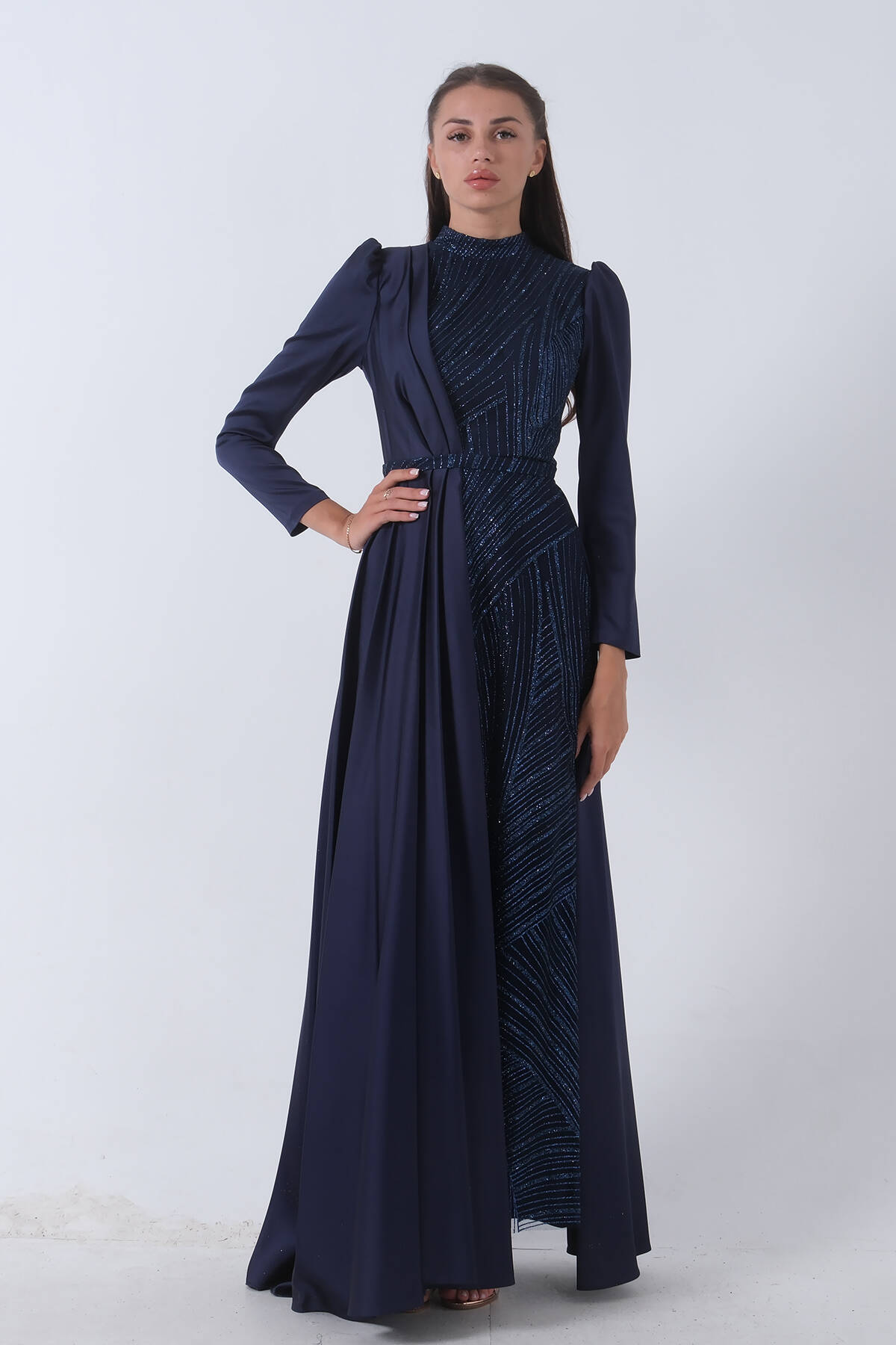 Lacivert İç Kısmı Simli Saten Abiye 6502431.02 - Ardanewline (1)