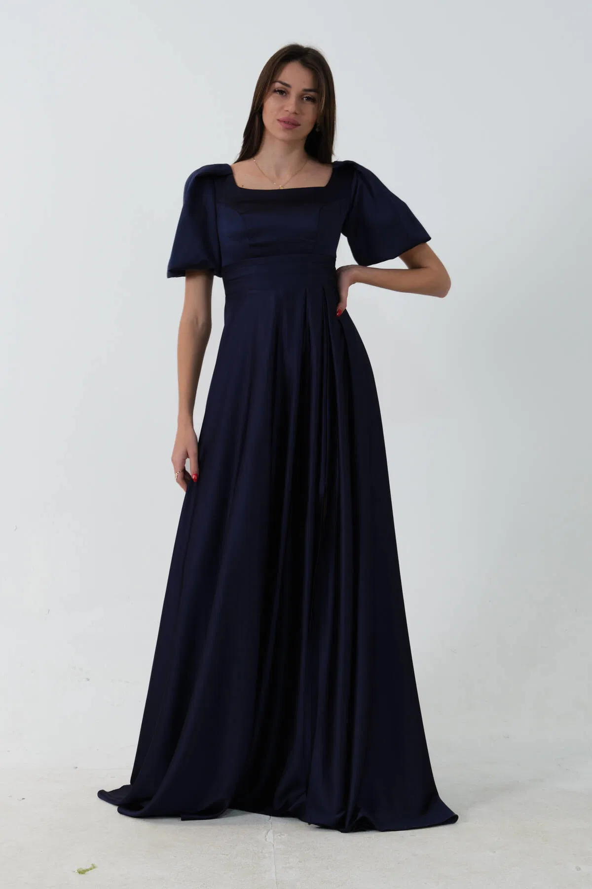 Lacivert Kare Yaka Balon Kol Abiye 0801121.02 - Ardanewline (1)