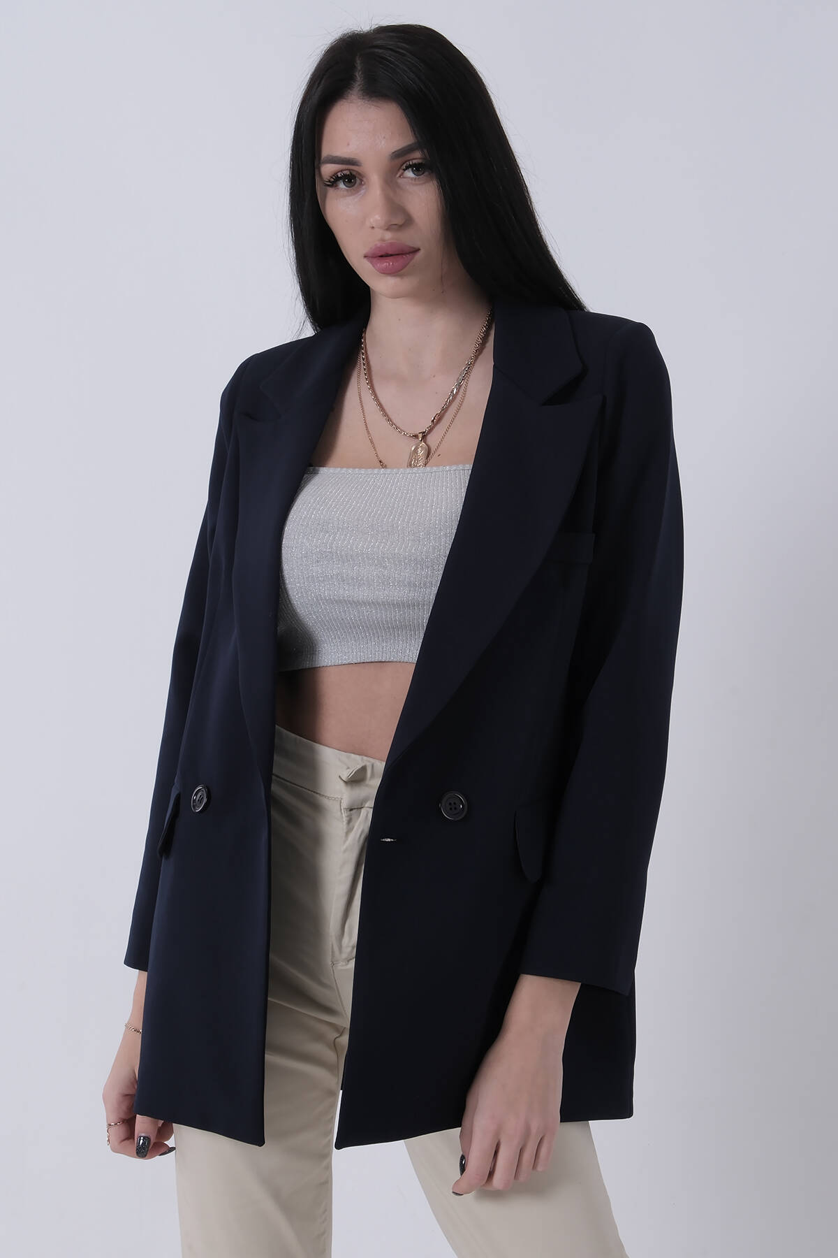 Lacivert Kruvaze 2 Düğmeli Flato Cep Detaylı Ceket 3971560.02 - Ardanewline