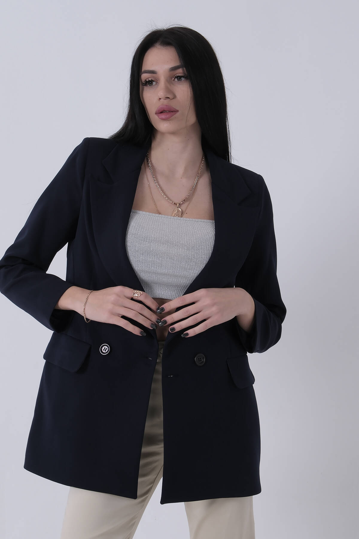 Lacivert Kruvaze 2 Düğmeli Flato Cep Detaylı Ceket 3971560.02 - Ardanewline (1)