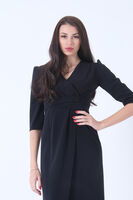 Lacivert Kruvaze Yaka Midi Boy Krep Elbise 0104010.02 - 6