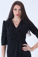 Lacivert Kruvaze Yaka Midi Boy Krep Elbise 0104010.02 - video