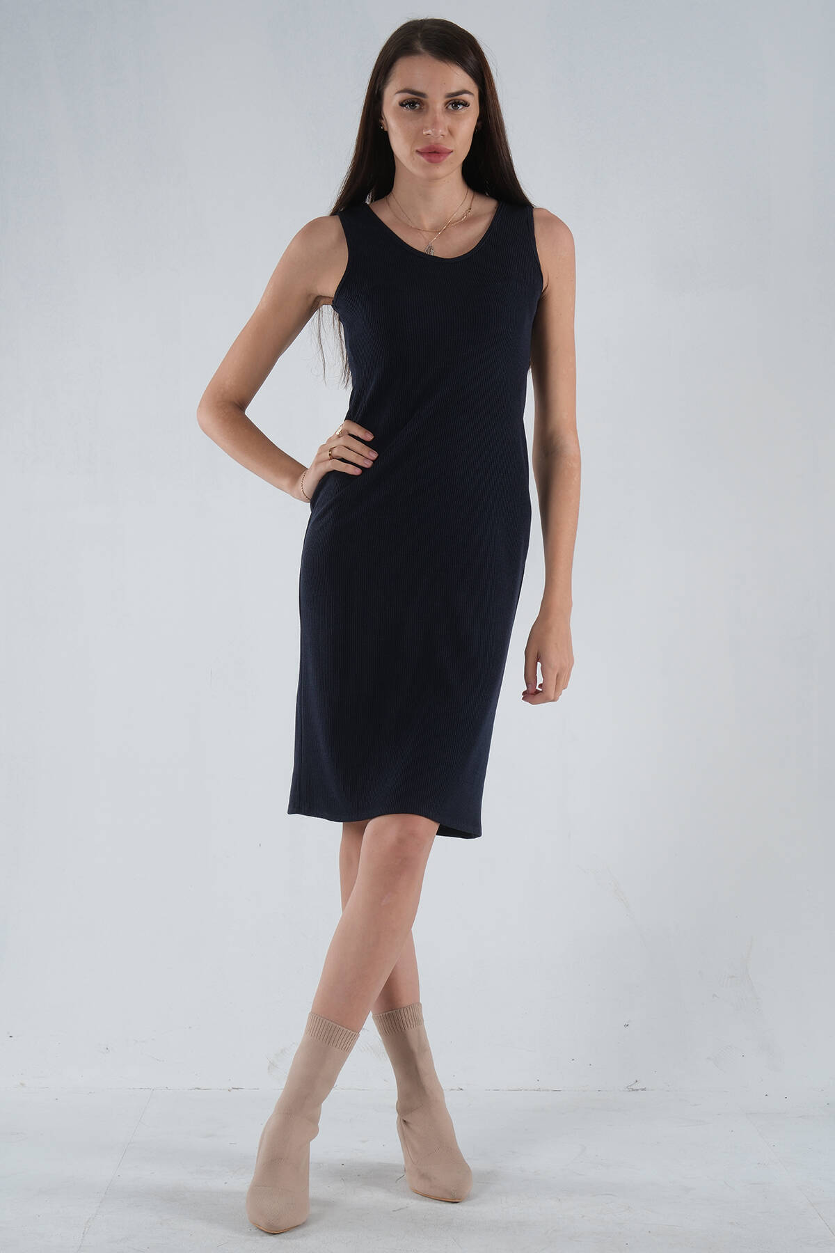 Lacivert Örme Kolsuz Triko Elbise 0104029.02 - Ardanewline