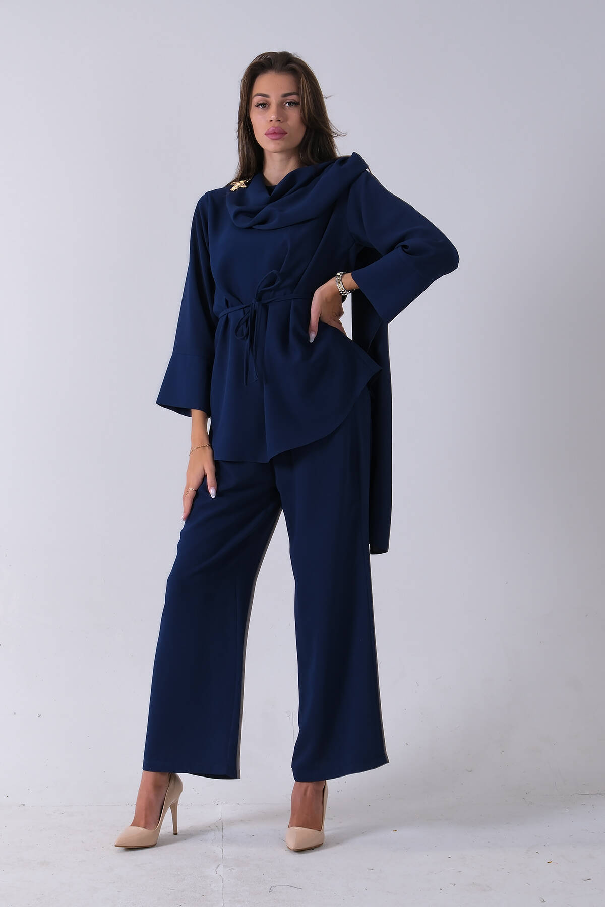 Lacivert Şal Yaka Üzeri Broş Detaylı Pantolonlu Takım 4592270.02 - Ardanewline (1)
