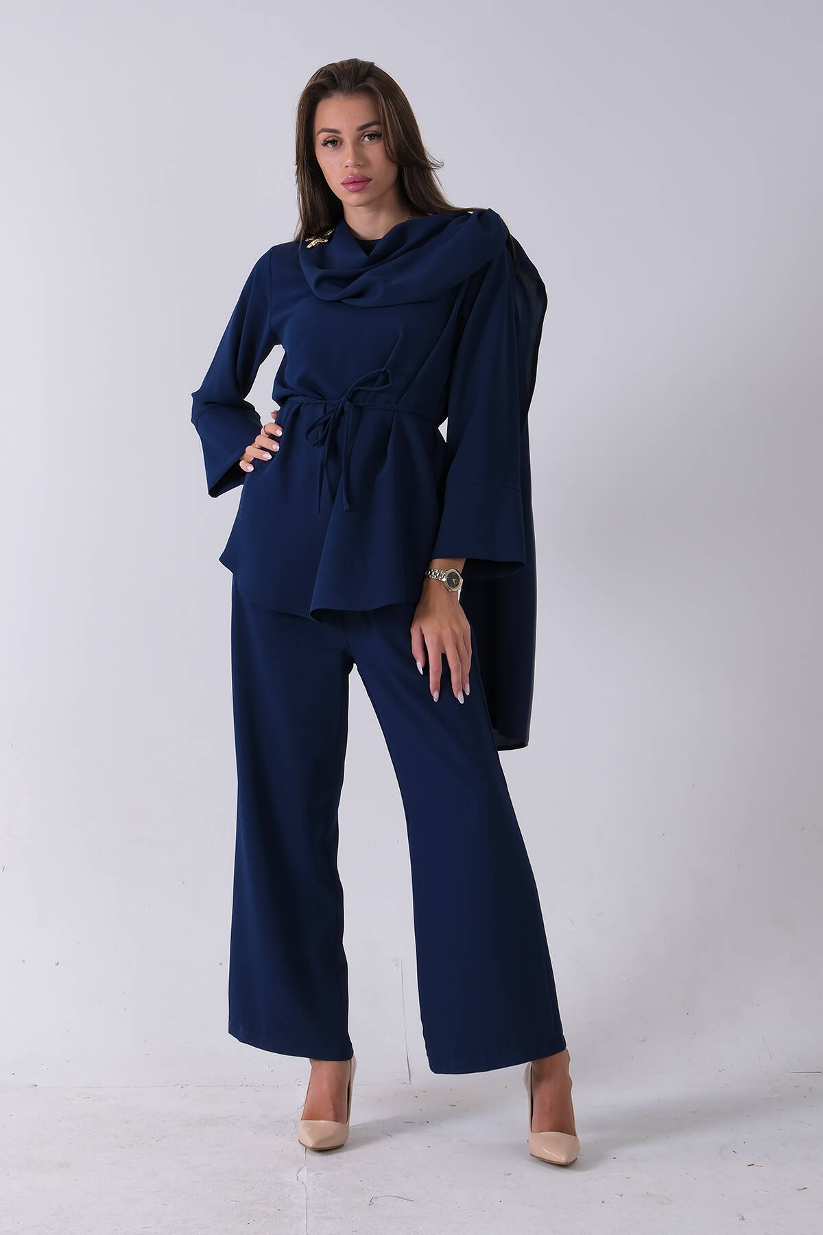 Lacivert Şal Yaka Üzeri Broş Detaylı Pantolonlu Takım 4592270.02 - Ardanewline