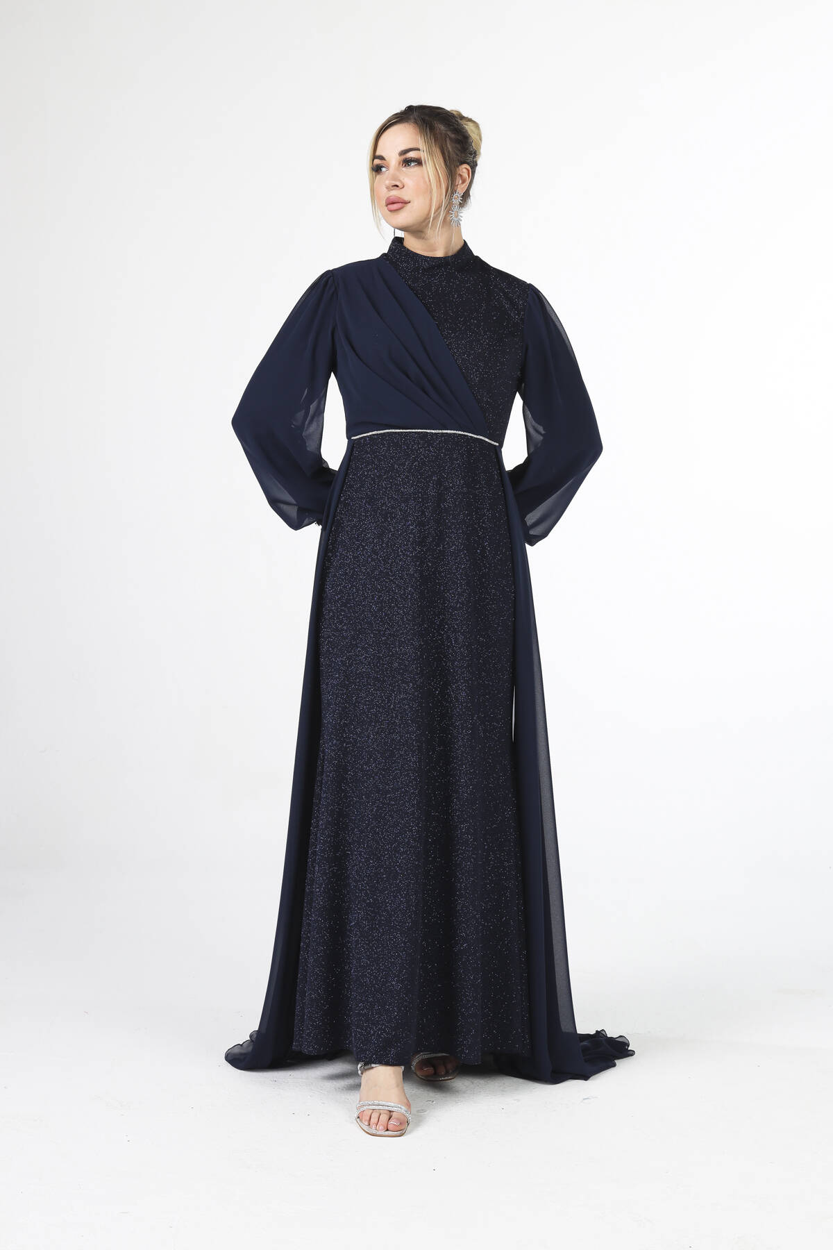 Lacivert Simli Kumaşlı Abiye Elbise 6502428.02 - Ardanewline