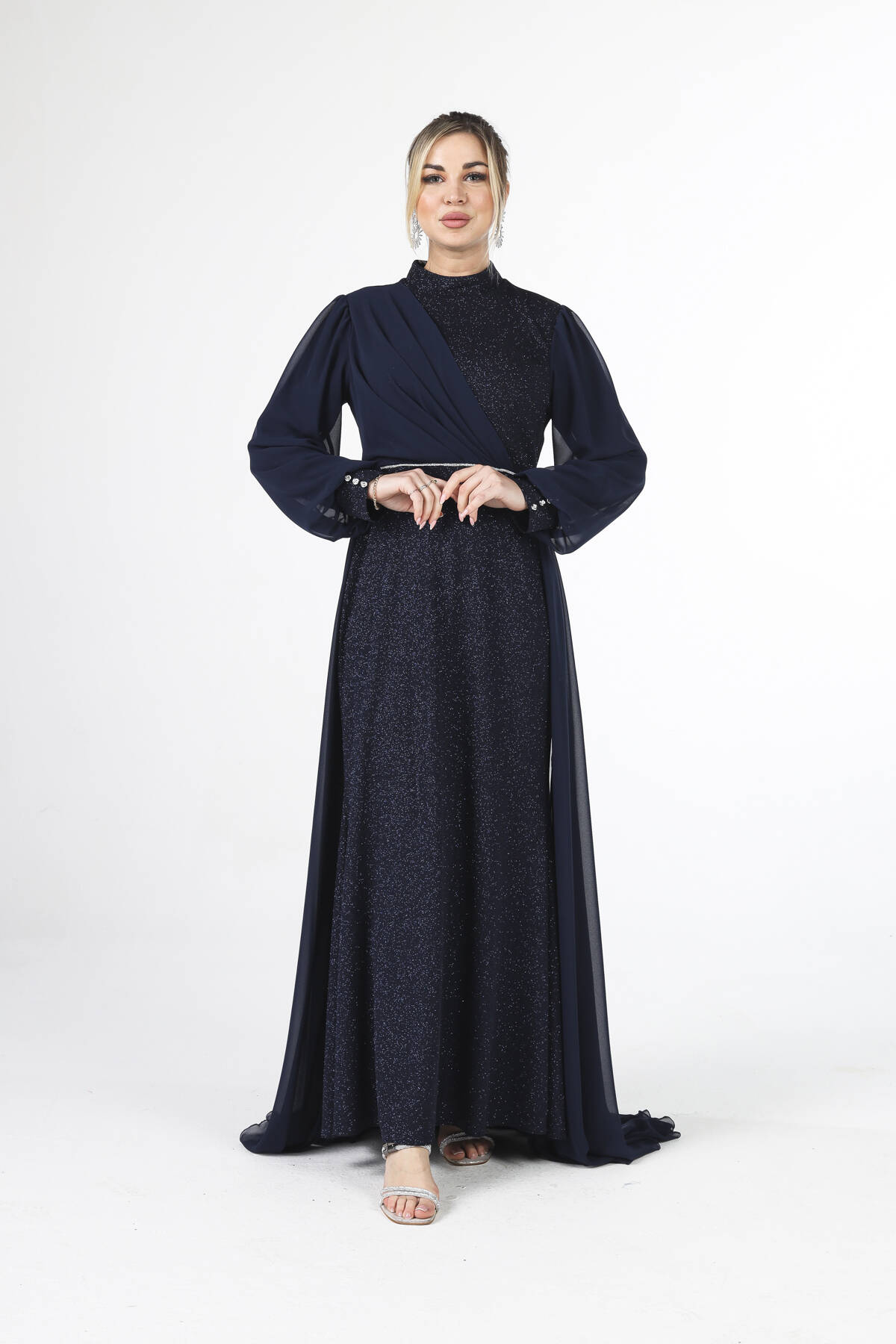 Lacivert Simli Kumaşlı Abiye Elbise 6502428.02 - Ardanewline (1)