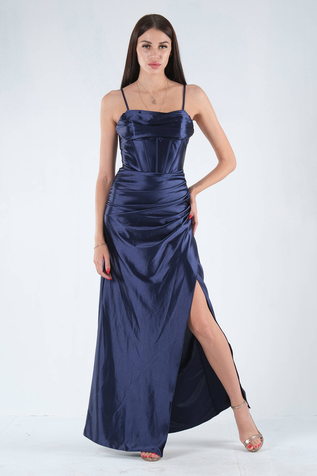 Lacivert Sırtı Bağlamalı Yırtmaçlı Abiye 4522018.02 - Ardanewline