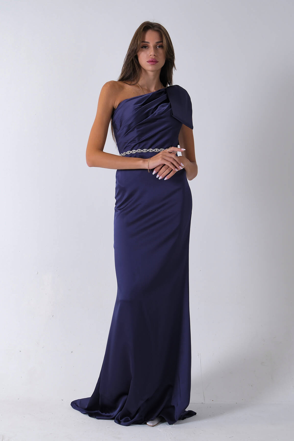 Lacivert Tek Omuz Drapeli Taş Detaylı Abiye 0801009.02 - Ardanewline (1)